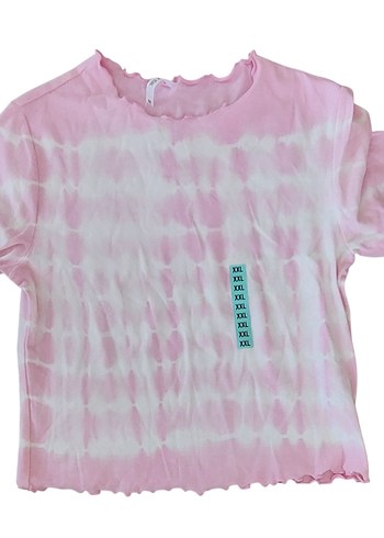 Defacto Pembe Batik Desen Fırfırlı Kısa Kollu Tişört