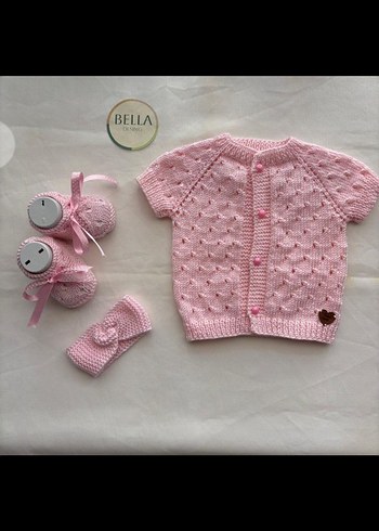 Kız Çocuk Pembe Kısa Kollu Örgü yelek