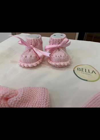 3-6 Ay Beden pembe Renk Pembe Örgü Kız Bebek Takımı