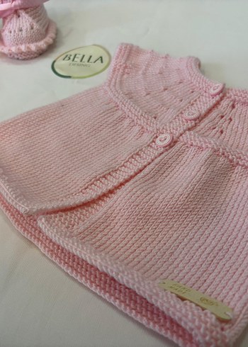 Kız Çocuk Örgü Pembe yelek patik bandana