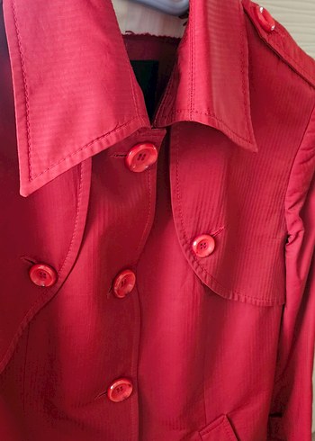 Kırmızı Düğmeli Midi Kadın Kaban,trenckot - Görsel 2