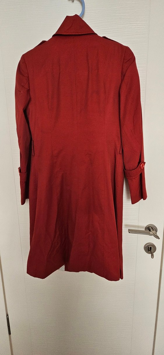 Kırmızı Düğmeli Midi Kadın Kaban,trenckot - Görsel 3