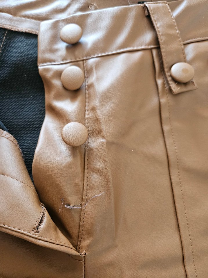 36 beden Düğmeli Kahverengi Deri Kadın Pantolon - Görsel 4