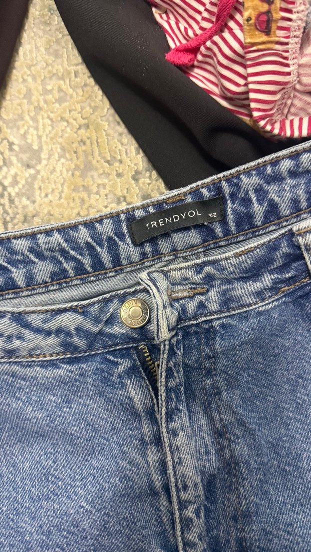 Kadın Mavi Loose Fit Midi Denim Jean - Görsel 2