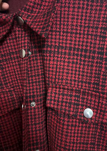 Bordo Ekose Düğmeli Uzun Kollu Gömlek - Görsel 5