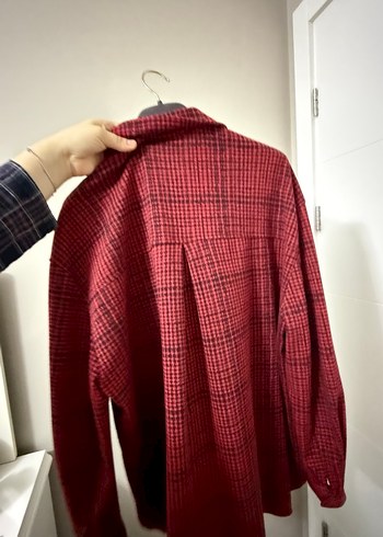 Bordo Ekose Düğmeli Uzun Kollu Gömlek - Görsel 3