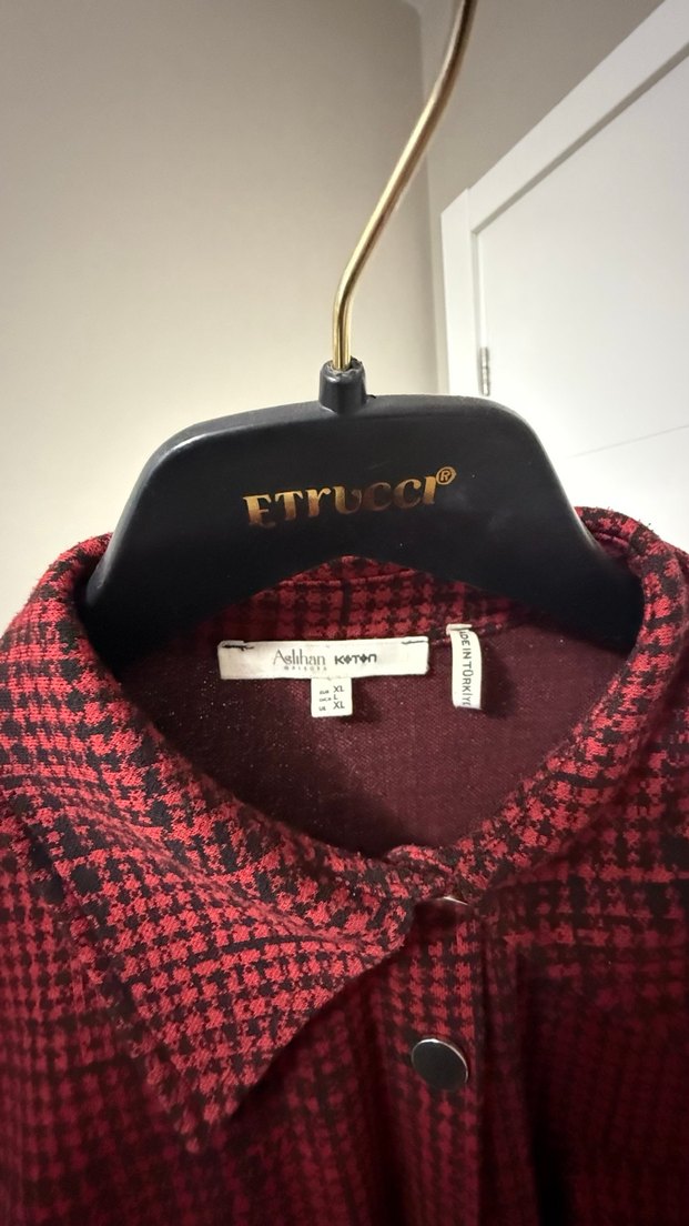 Bordo Ekose Düğmeli Uzun Kollu Gömlek - Görsel 2