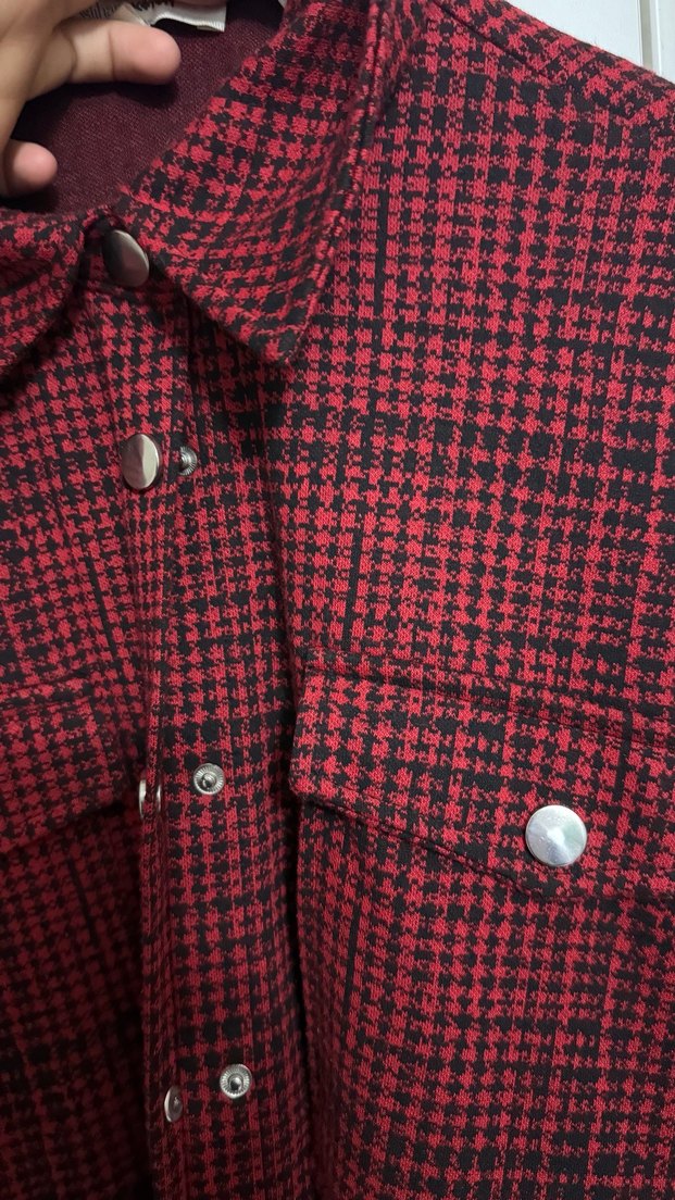 Bordo Ekose Düğmeli Uzun Kollu Gömlek - Görsel 5