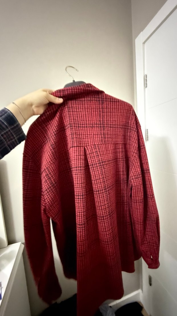 Bordo Ekose Düğmeli Uzun Kollu Gömlek - Görsel 3