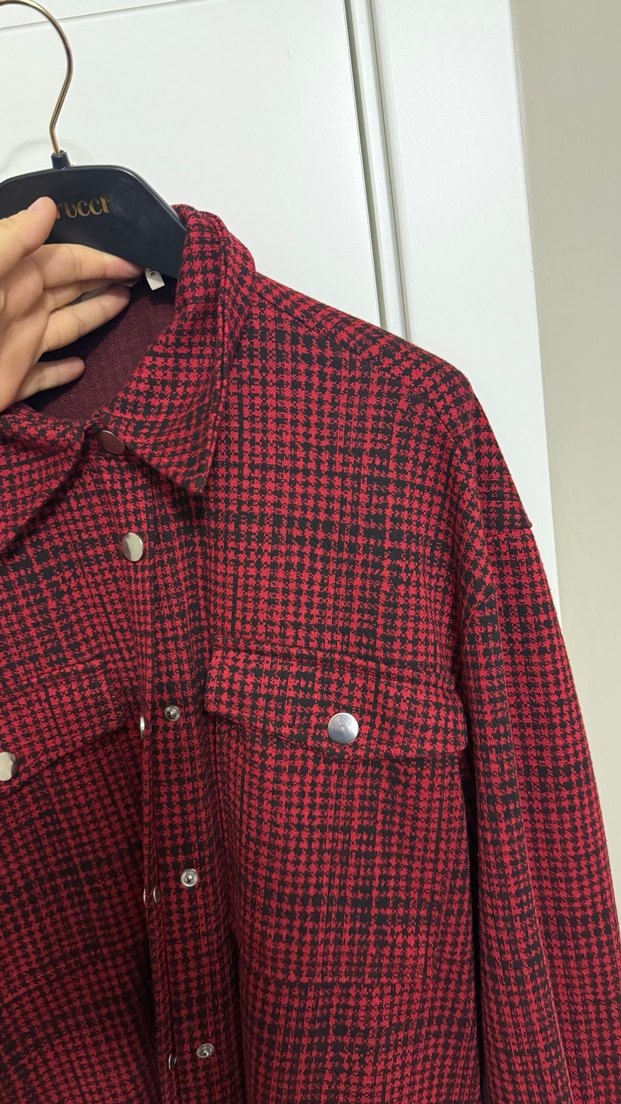 Bordo Ekose Düğmeli Uzun Kollu Gömlek - Görsel 4