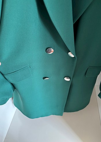 Düğmeli Yeşil Midi Kadın Blazer Ceket - Görsel 3