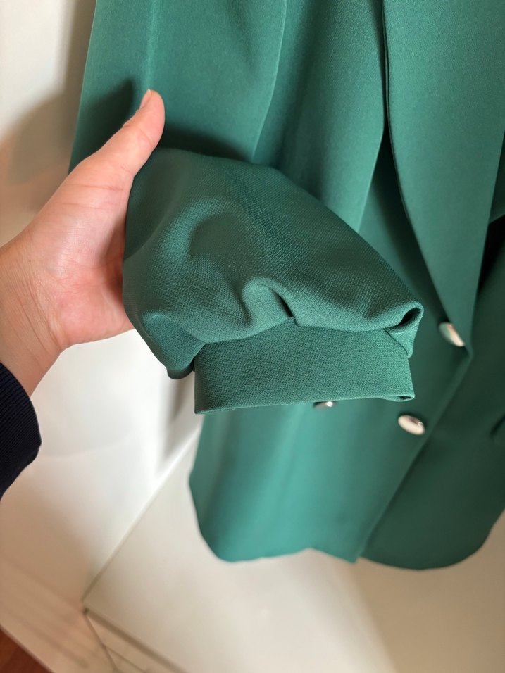 Düğmeli Yeşil Midi Kadın Blazer Ceket - Görsel 5