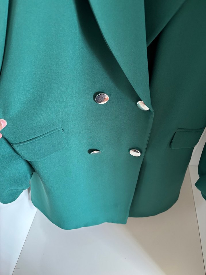 Düğmeli Yeşil Midi Kadın Blazer Ceket - Görsel 3