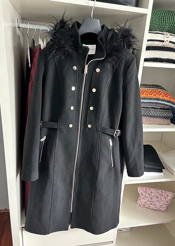 Kürklü Siyah Midi Hamile Kaban - Görsel 5