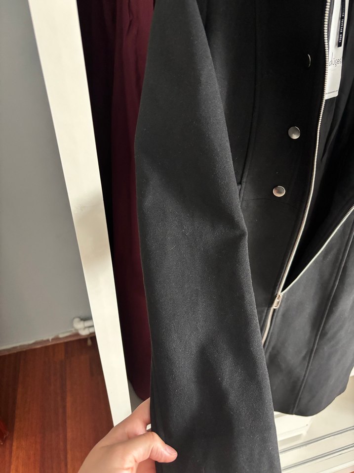 Kürklü Siyah Midi Hamile Kaban - Görsel 2