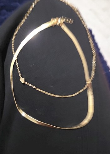 Zincir Detaylı Altın Renk Midi Kolye 2 adet - Görsel 2