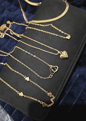 5li Altın Renk Mini Zincir Detaylı Kadın Kolye - Görsel 3