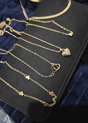 5li Altın Renk Mini Zincir Detaylı Kadın Kolye - Görsel 2