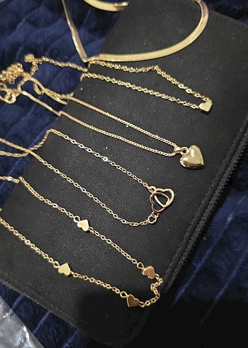 5li Altın Renk Mini Zincir Detaylı Kadın Kolye - Görsel 4