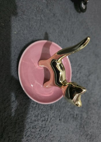 Pembe Seramik Kedi Figürlü Takı Standı - Görsel 2