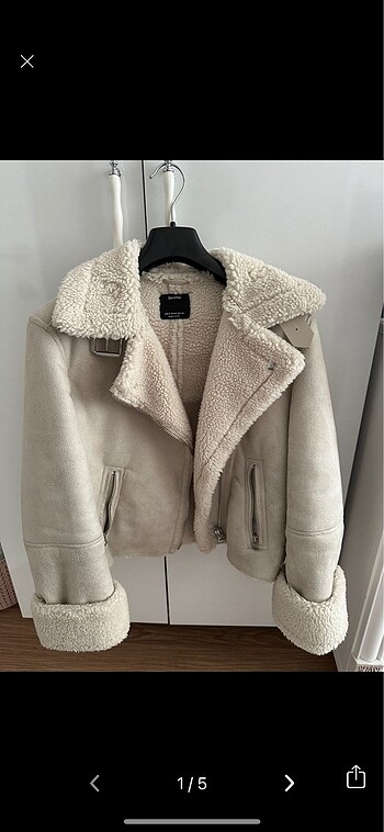 Bershka Krem Ekru Biker Ceket Mont