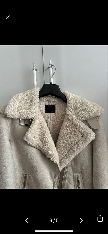 m Beden Bershka Krem Ekru Biker Ceket Mont