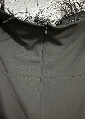 Siyah Kürklü Straplez Uzun Abiye Elbise - Görsel 7