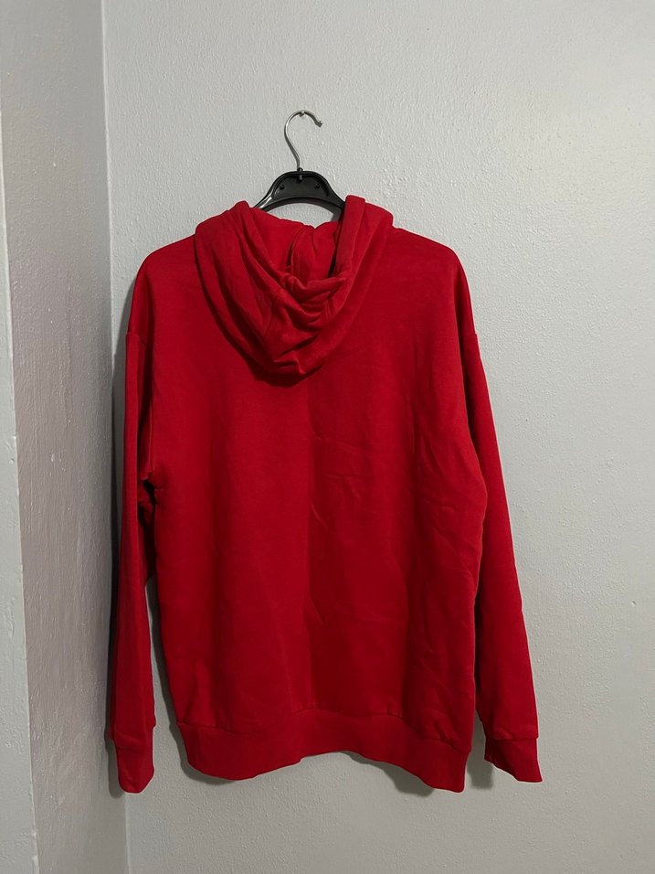 Kırmızı Kapüşonlu Rahat Sweatshirt - Görsel 5