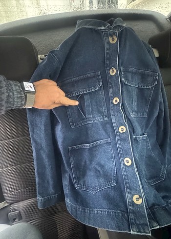 Düğmeli Lacivert Kadın kot ceket - Görsel 7