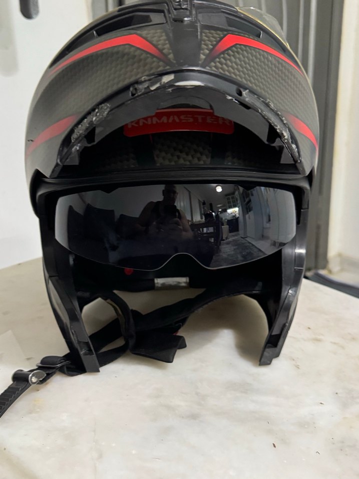 Kemerli Gri Baskılı Motosiklet Kaskı m beden - Görsel 4