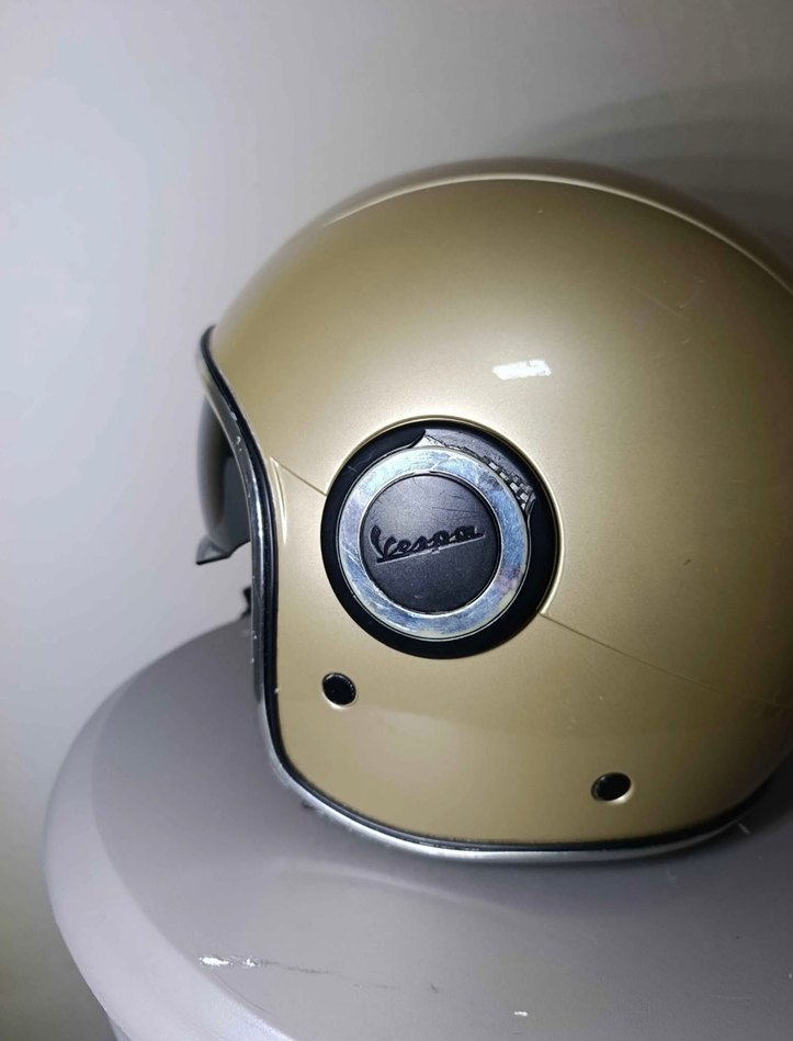 vespa Bej Retro Seramik Motosiklet Kaskı - Görsel 4