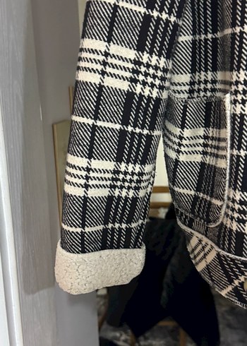 Düğmeli Gri Ekose Midi Kadın Ceket - Görsel 3