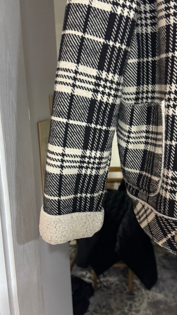 Düğmeli Gri Ekose Midi Kadın Ceket - Görsel 3