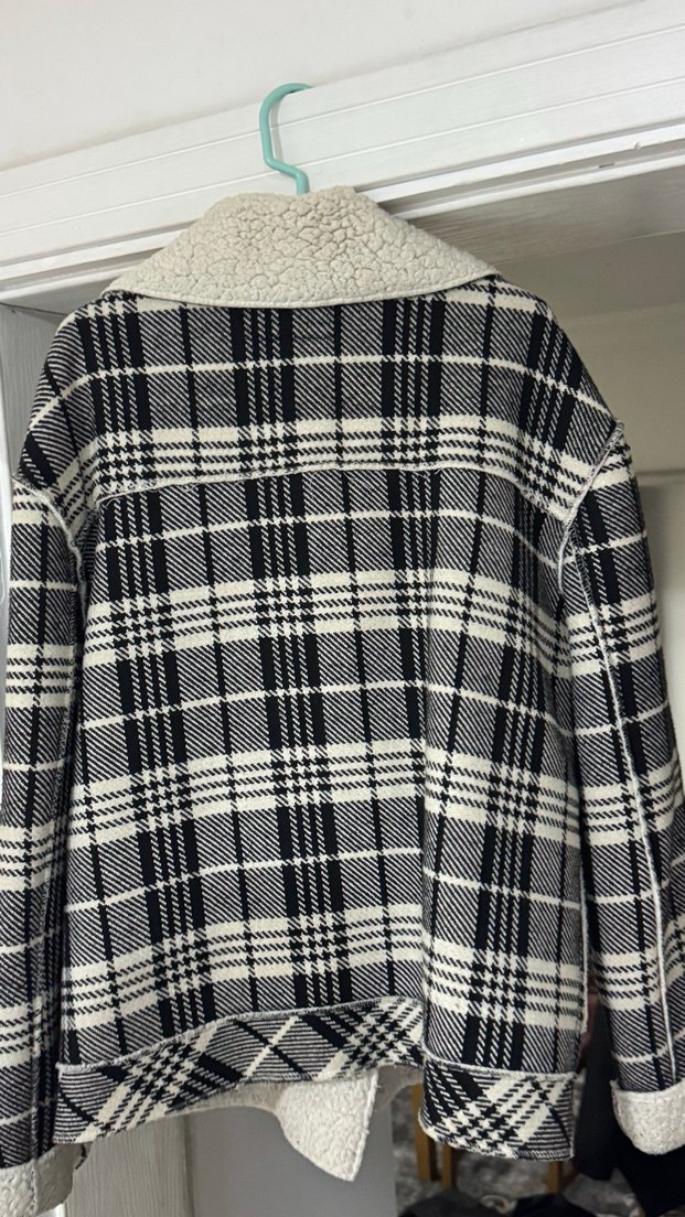 Düğmeli Gri Ekose Midi Kadın Ceket - Görsel 5