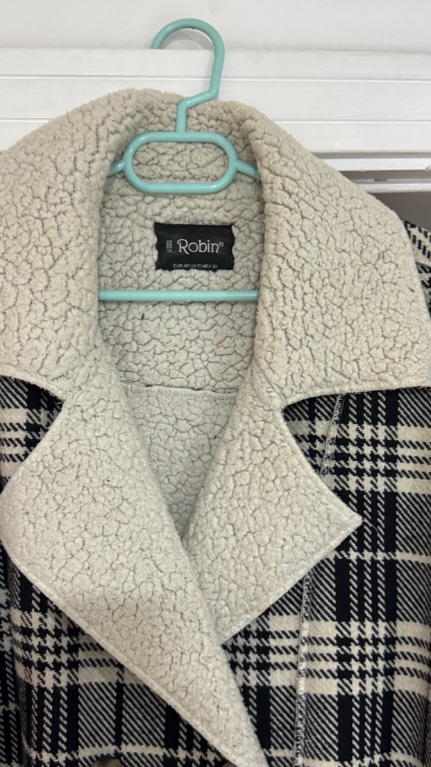 Düğmeli Gri Ekose Midi Kadın Ceket - Görsel 2