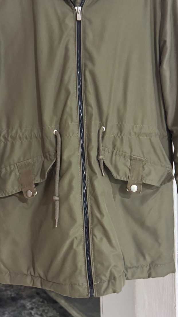 Kadın Khaki Midi Fermuarlı Ceket - Görsel 3