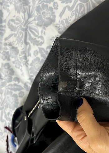 Kadın Siyah Deri Biker Ceket - Görsel 4