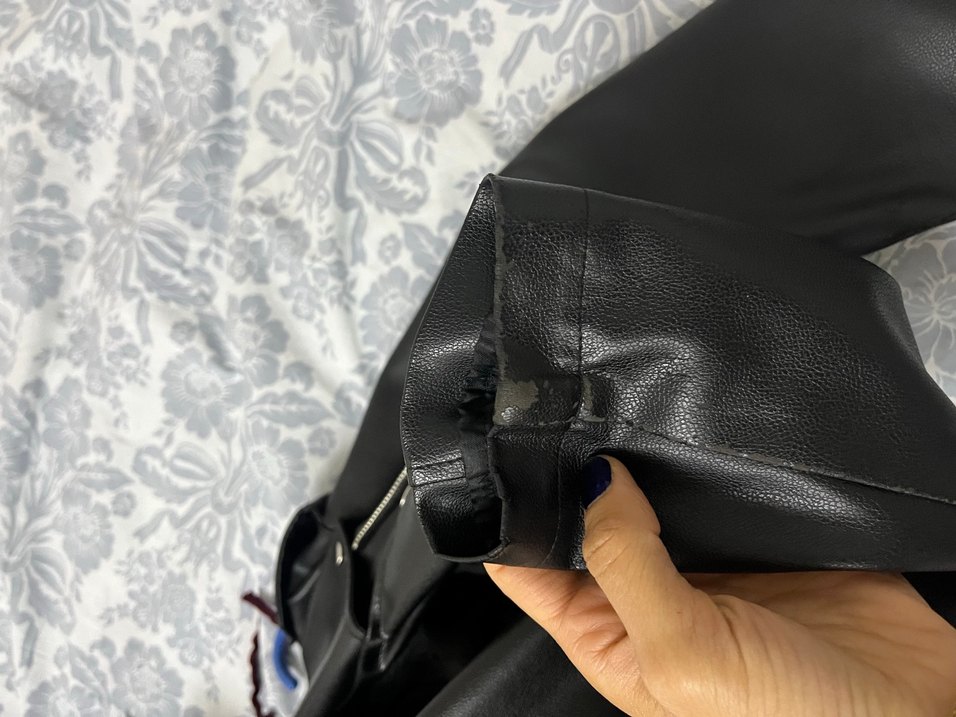 Kadın Siyah Deri Biker Ceket - Görsel 4