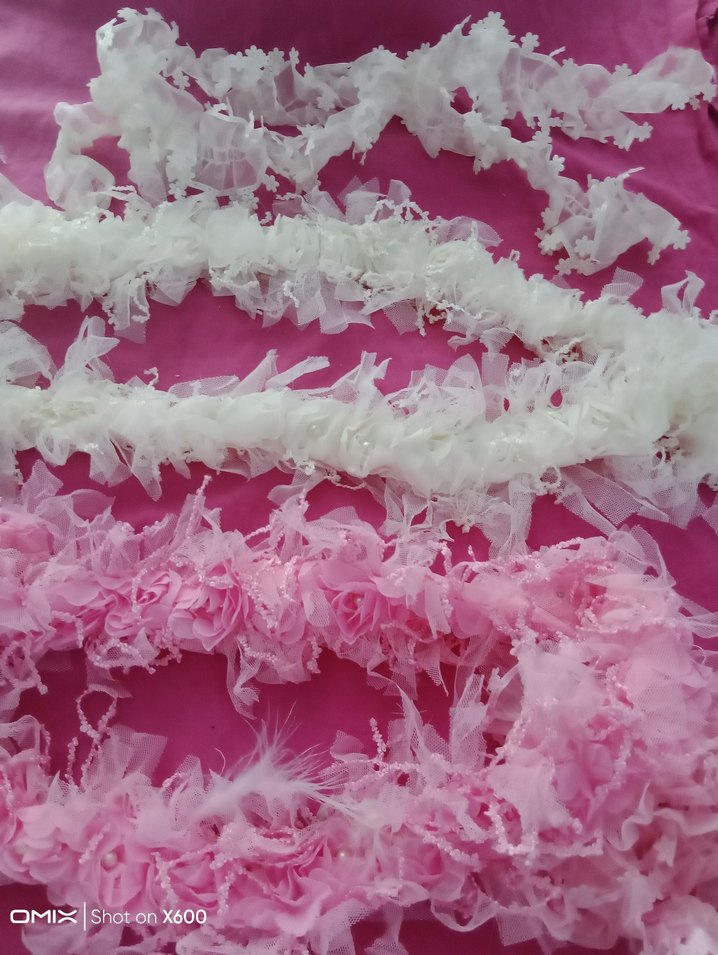 taşlı güpür dantel pembe ve beyaz - Görsel 2