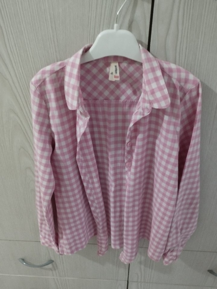 Kız Çocuk Pembe Uzun Kollu Pamuklu Gömlek - Görsel 3