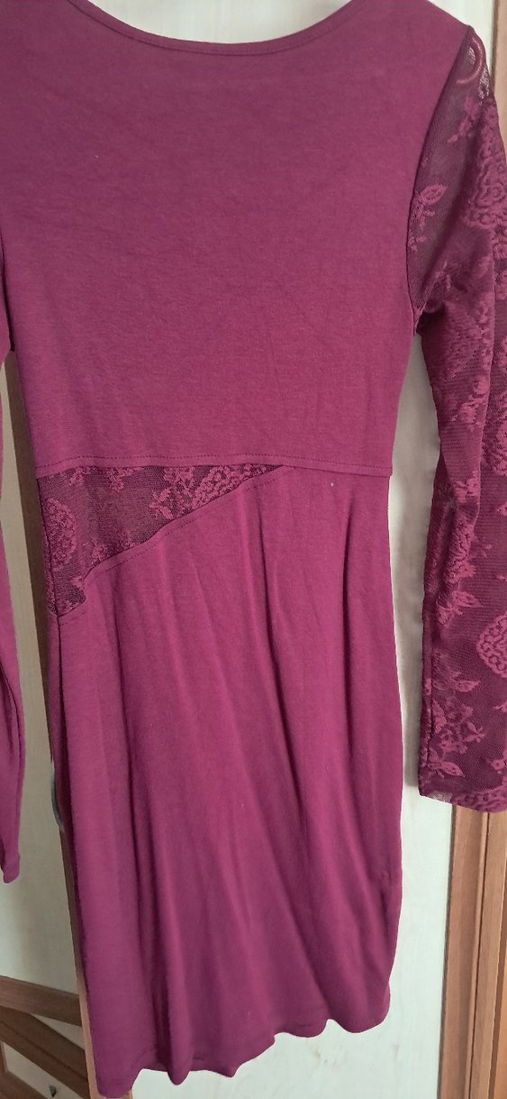 fusya dantel detaylı elbise - Görsel 4