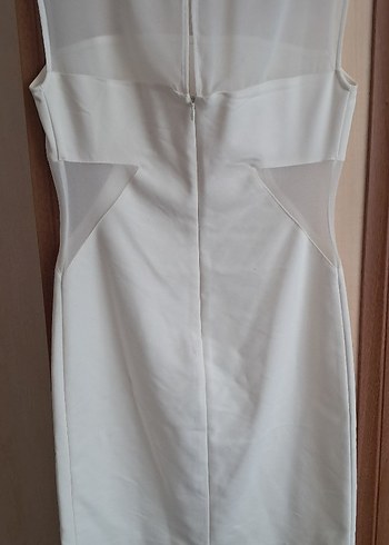 Beyaz Transparan Detaylı Midi Straplez Elbise - Görsel 2