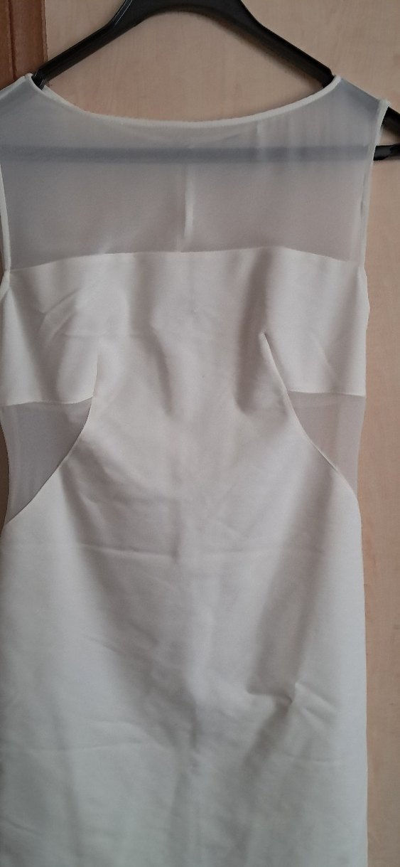 Beyaz Transparan Detaylı Midi Straplez Elbise - Görsel 3