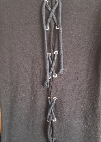 Siyah Düğmeli Uzun Kadın Triko Elbise - Görsel 2