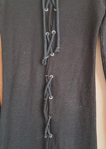 Siyah Düğmeli Uzun Kadın Triko Elbise - Görsel 3