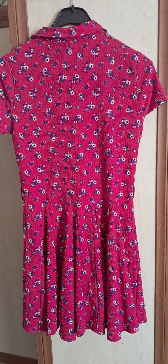 fusya çiçek desen elbise - Görsel 3