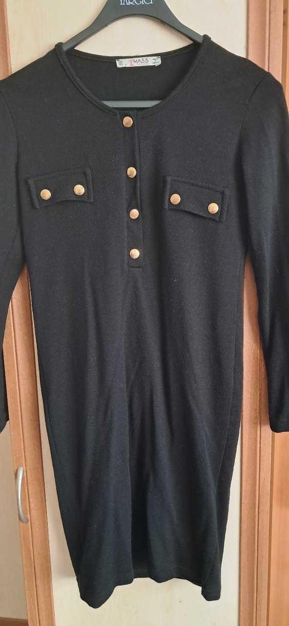 Siyah Uzun Kollu Dar Kesim Uzun Elbise - Görsel 3