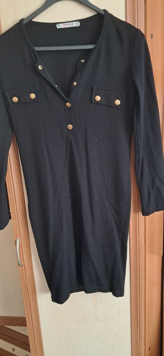 Siyah Uzun Kollu Dar Kesim Uzun Elbise - Görsel 2