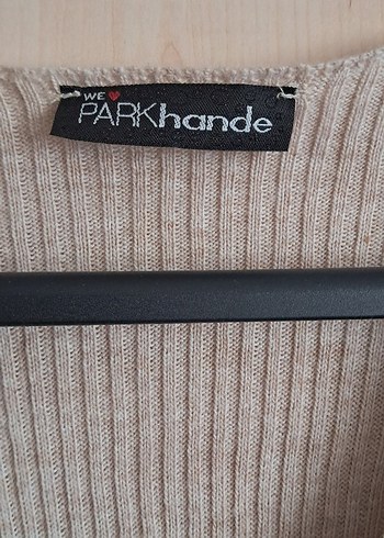 V Yaka Bej Triko Uzun Kollu Elbise - Görsel 3