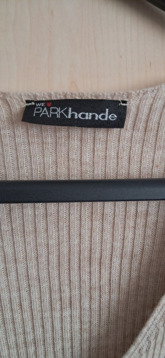 V Yaka Bej Triko Uzun Kollu Elbise - Görsel 3